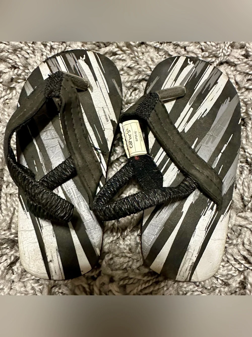Carter's Black and White Striped Kids Flip Flops